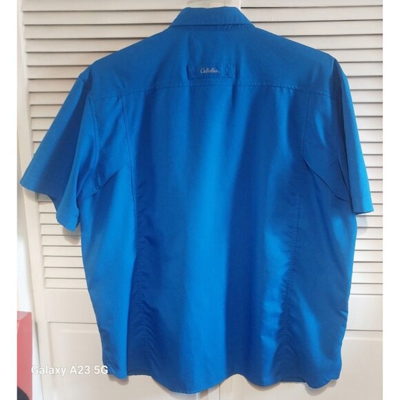 Cabelas Mens Blue Short Sleeve Button-Up Shirt XL Polyester Outdoor Wear - Picture 3 of 7
